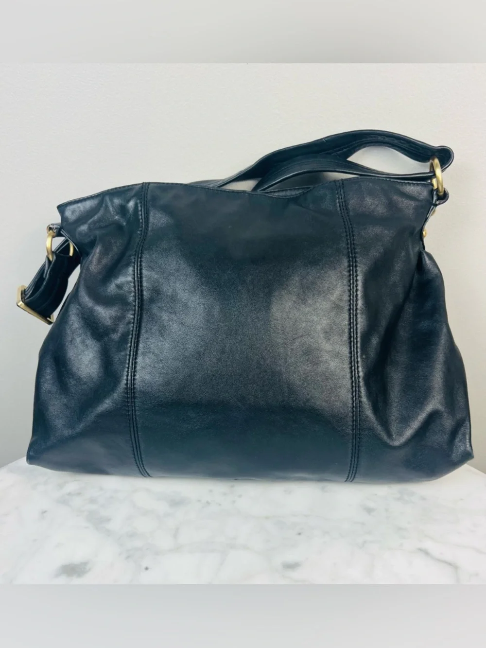 Steven by Steve Madden Black Leather Shoulder Bag – Hobo / Satchel Style - Picture 2 of 15